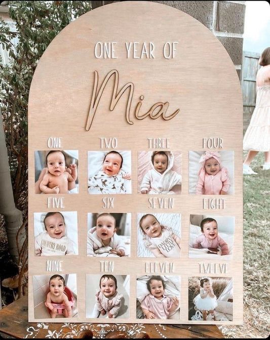 Personalised Wooden Arch Shaped Milestone Photo Board / Birthday Board / Photo Display