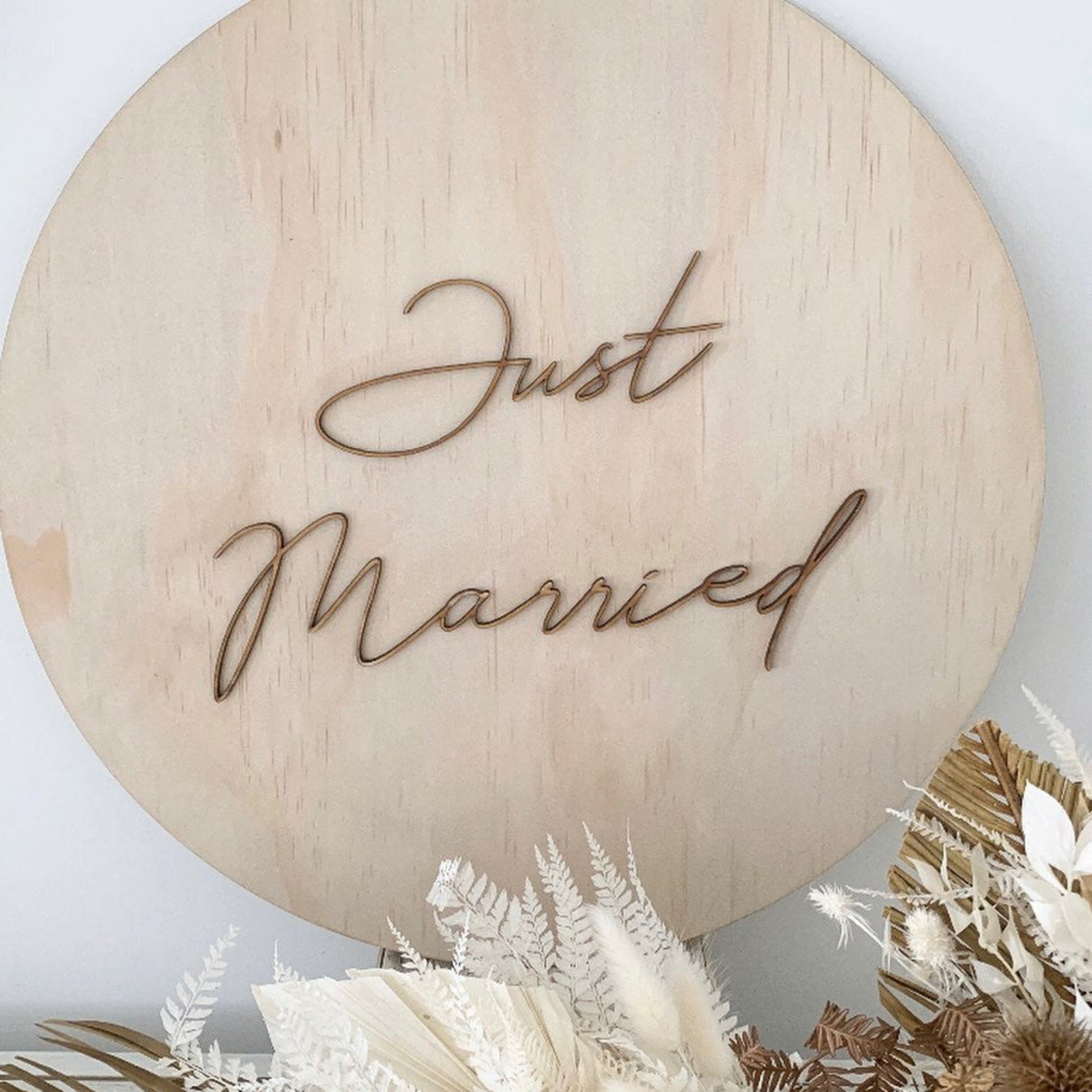 'Just Married' Round Wooden Sign / Alternative Guest Book image 0