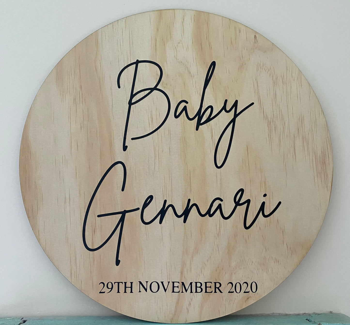 Personalised Baby Shower Round Wooden Sign/Party Display/Photo Shoot
