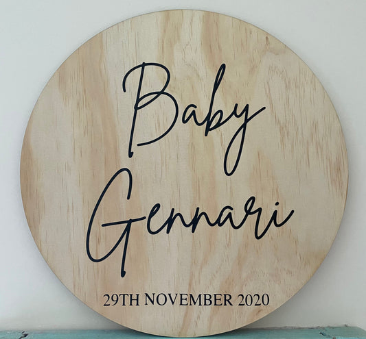Personalised Baby Shower Round Wooden Sign/Party Display/Photo Shoot