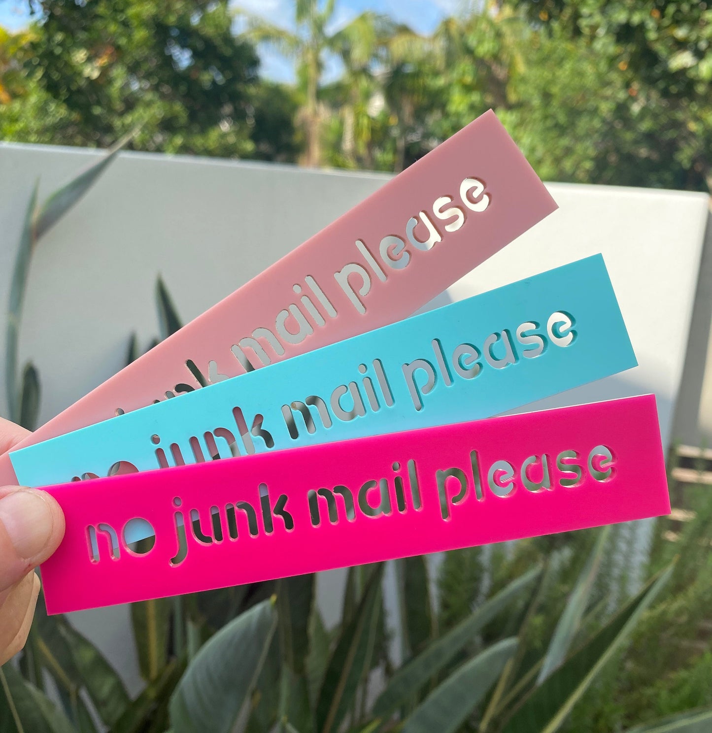 'No junk mail please' acrylic sign