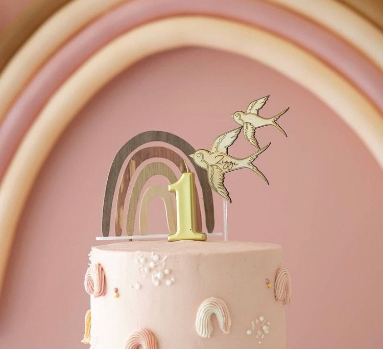 Personalised Double Swallow Wooden Cake Topper