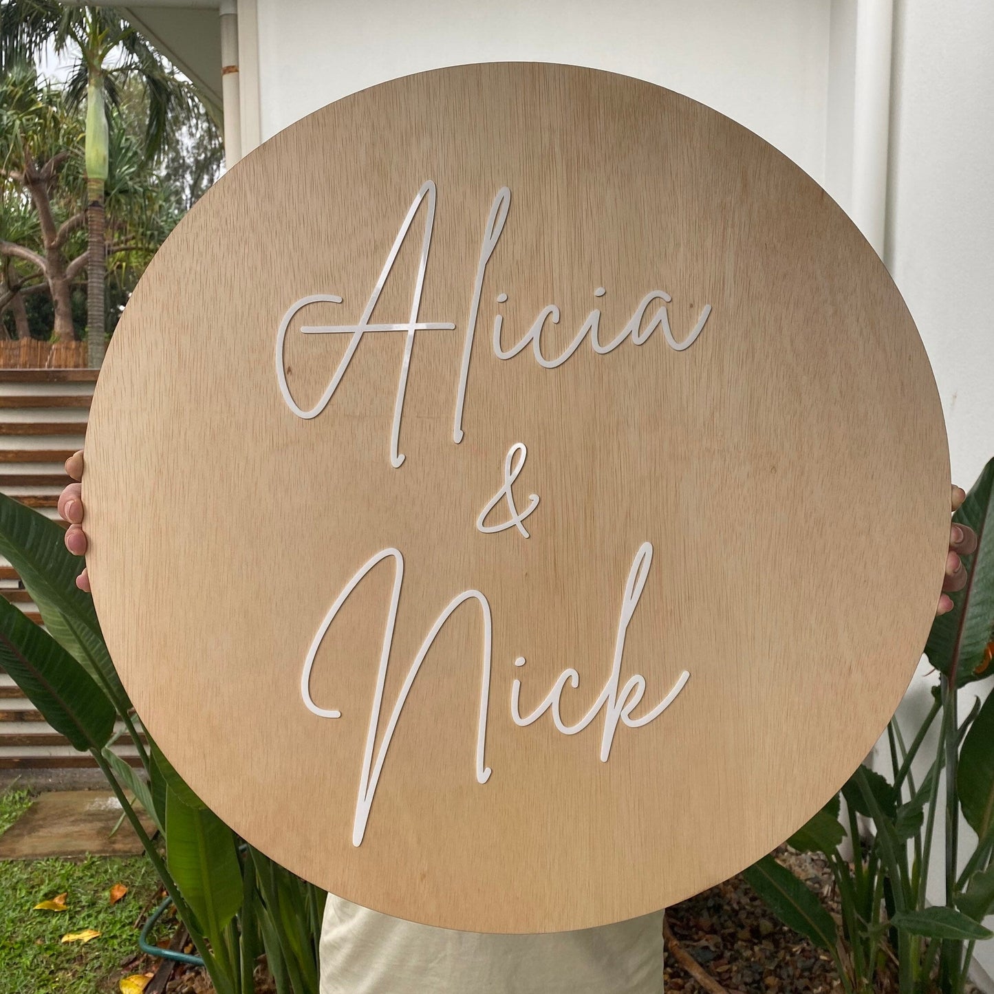 Personalised Wedding / Engagement Round Wooden Sign / Party Display / Photo Shoot