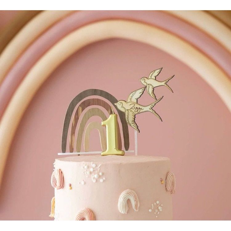 Personalised Double Swallow Wooden Cake Topper