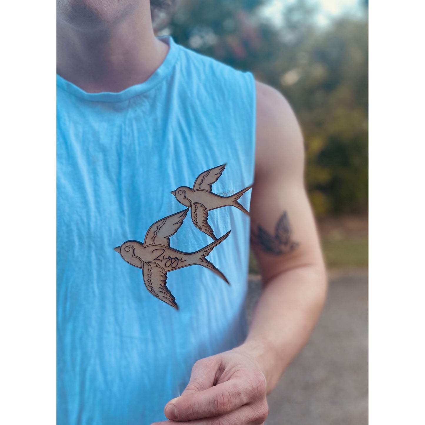 Personalised Double Swallow Wooden Cake Topper