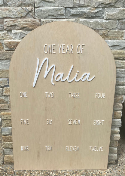 Personalised Wooden Arch Shaped Milestone Photo Board / Birthday Board / Photo Display