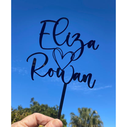 Personalised Acrylic Name & Heart Cake Topper / Wedding /Engagement Decor