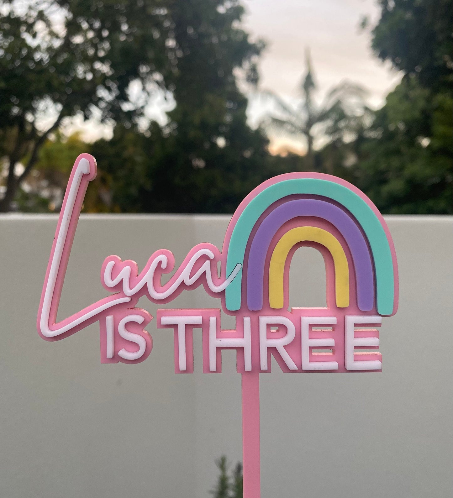 Personalised Rainbow Birthday Acrylic Cake Topper