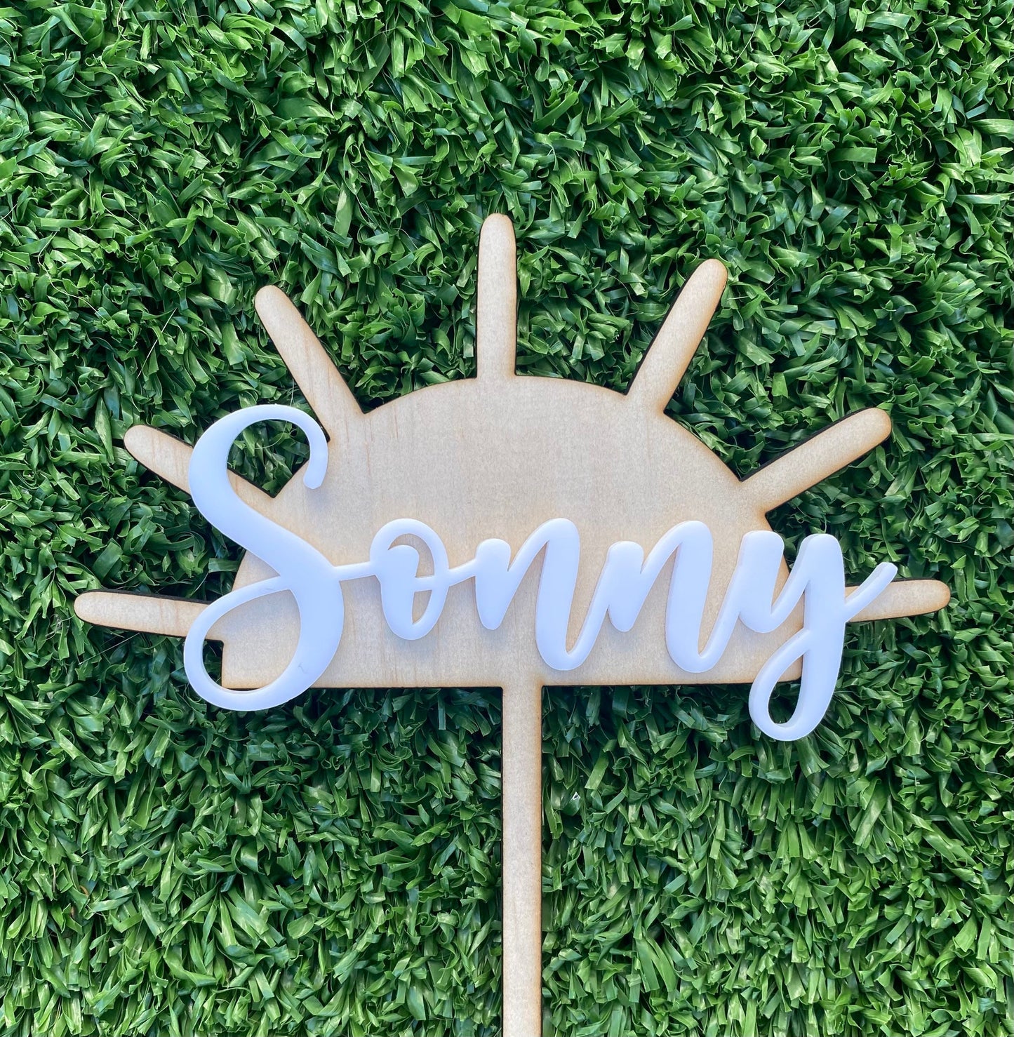 Personalised Wooden and Acrylic Sun Cake Topper