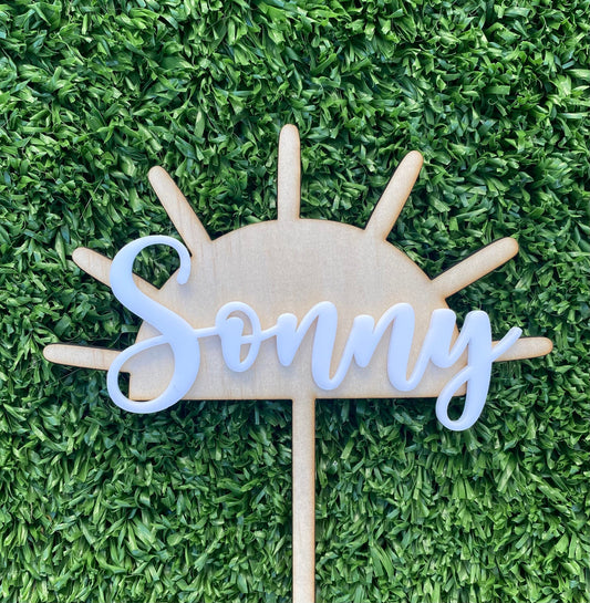 Personalised Wooden and Acrylic Sun Cake Topper