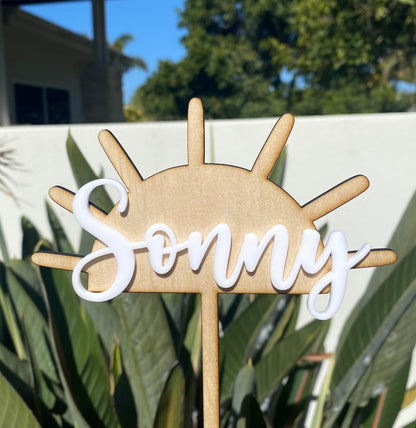 Personalised Wooden and Acrylic Sun Cake Topper