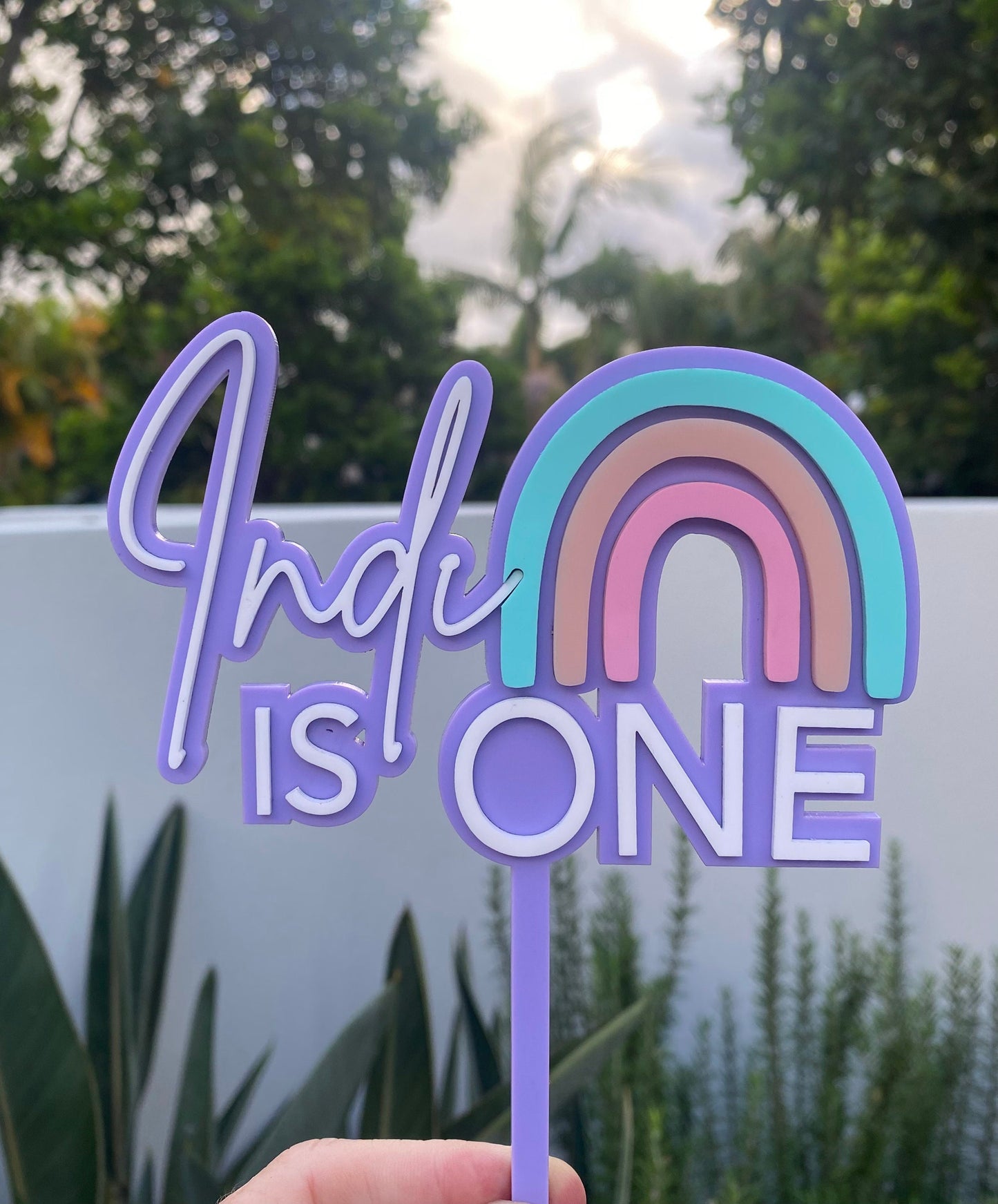 Personalised Rainbow Birthday Acrylic Cake Topper