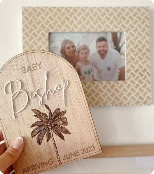 Custom Pregnancy Announcement | Photo Prop | Baby Announcement | Wooden Arch | Palm Tree | Boho Decor