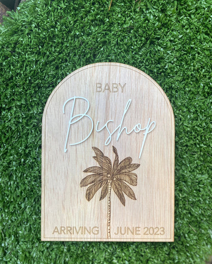 Custom Pregnancy Announcement | Photo Prop | Baby Announcement | Wooden Arch | Palm Tree | Boho Decor