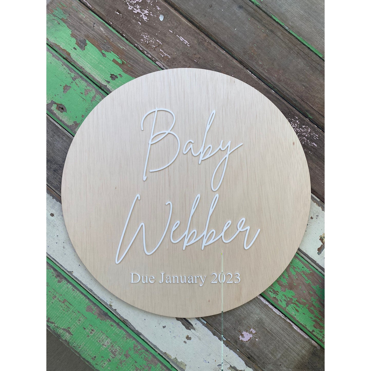 Personalised Baby Shower Round Wooden Sign/Party Display/Photo Shoot