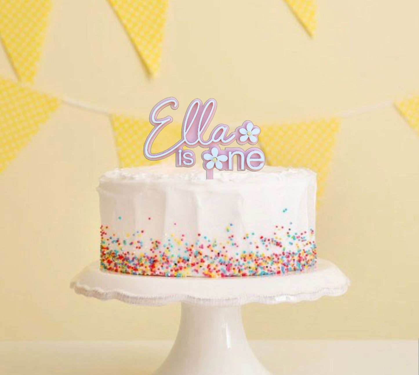 Personalised Acrylic Daisy with Birthday Number Cake Topper