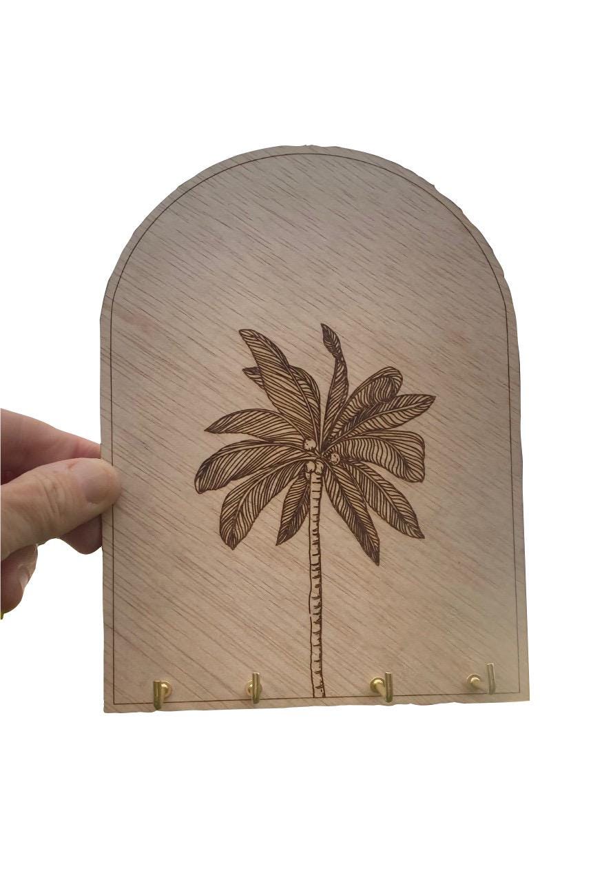 Wooden Engraved Palm Tree Key Ring Holder