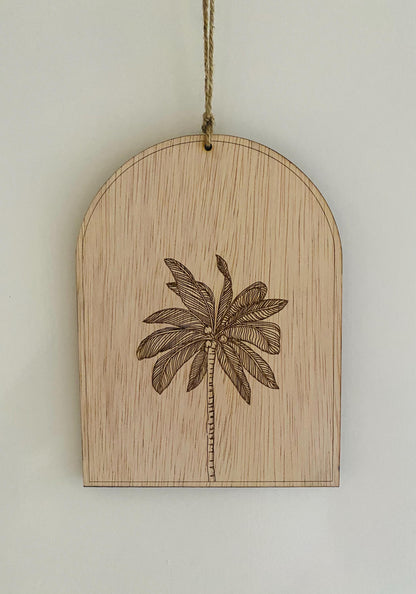 Wooden Engraved Palm Tree Key Ring Holder