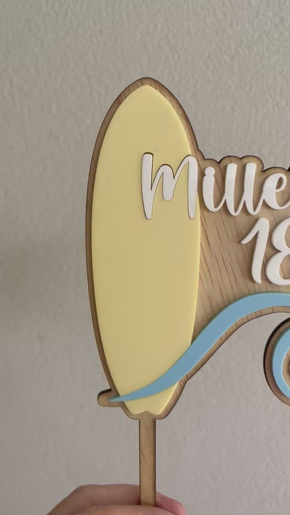 Personalised Surfboard with Wave Cake Topper